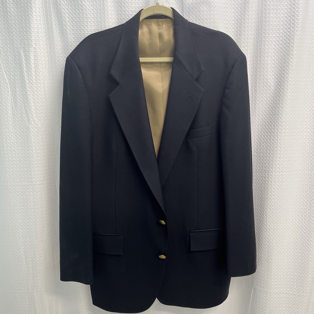 Mark Shale 100% Wool Navy Blue Blazer XL Long Gold Buttons Classic USA